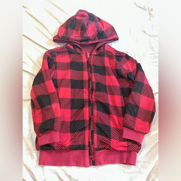 Boys 5/6 Double sided zipup sweatshirt- soft and medium weight plaid and racecar - Picture 2 of 2